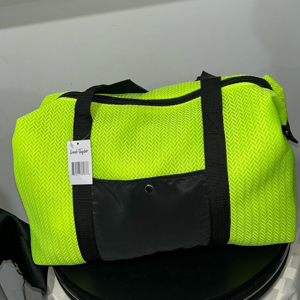 Lord & Taylor Neon green duffle bag - Picture 1 of 6